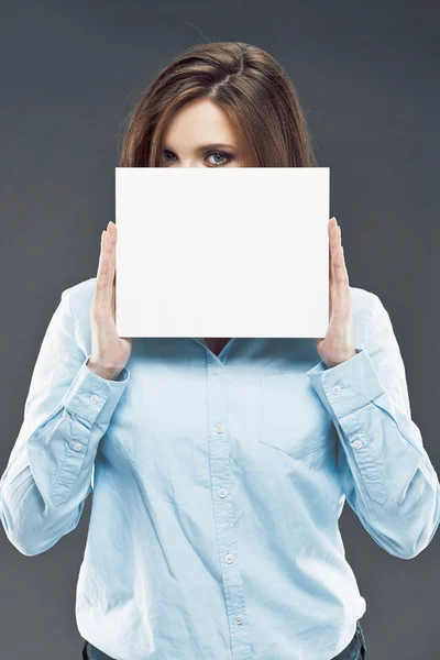 Worker hiding behind banner — Stock Photo, Image