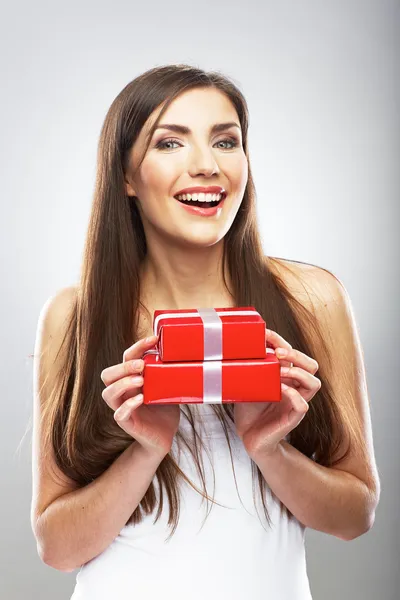 Woman holds gift. — Stock Photo, Image