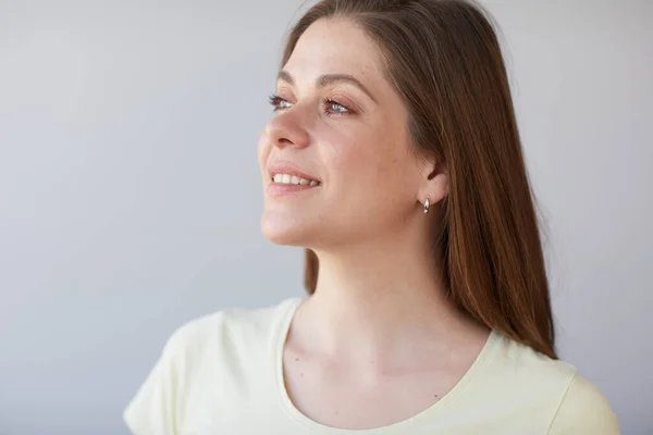 Dreaming Woman Face Portrait Girl Looking Away Female Head Shot — Stock Photo, Image