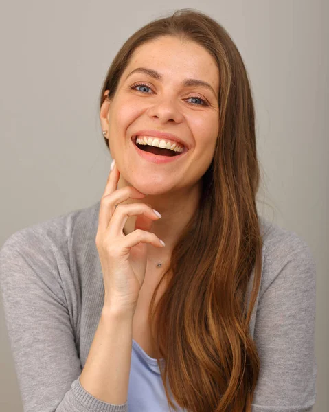 Mujer Feliz Con Boca Abierta Cerca Retrato Cara —  Fotos de Stock