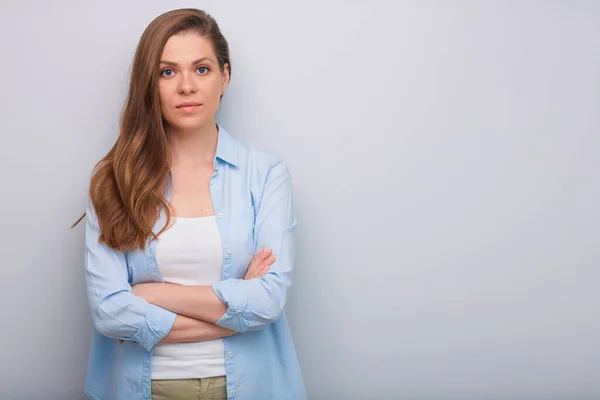 Serious Woman Isolated Portrait Arms Crossed — Stock Photo, Image