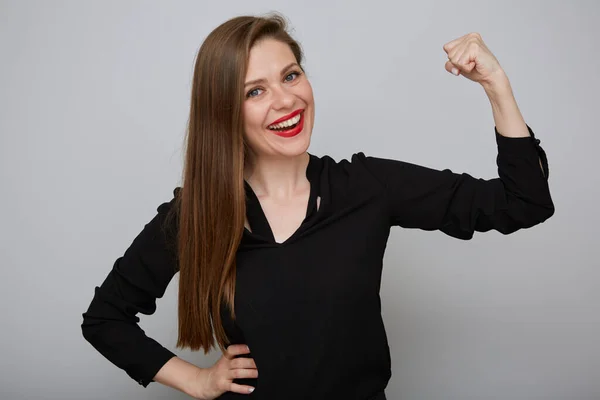 Geïsoleerde Vrouw Power Concept Portret Met Glimlachende Zakenvrouw Buigen Haar — Stockfoto