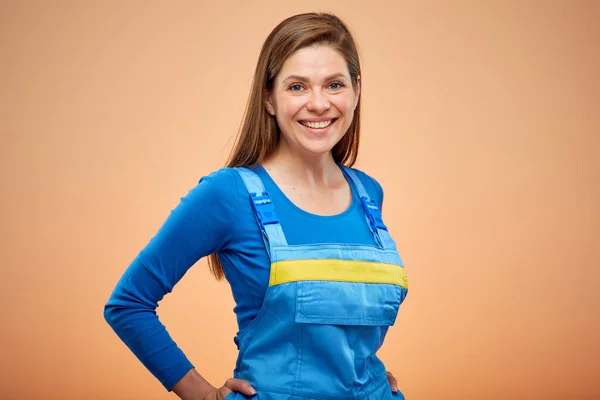 Hard Industrieel Werker Vrouw Volwassen Vrouwelijke Student Overalls Uniform Geïsoleerd — Stockfoto