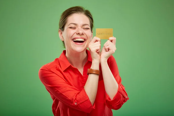 Geïsoleerde Gelukkige Vrouw Met Gesloten Ogen Portret Groene Achtergrond Met — Stockfoto