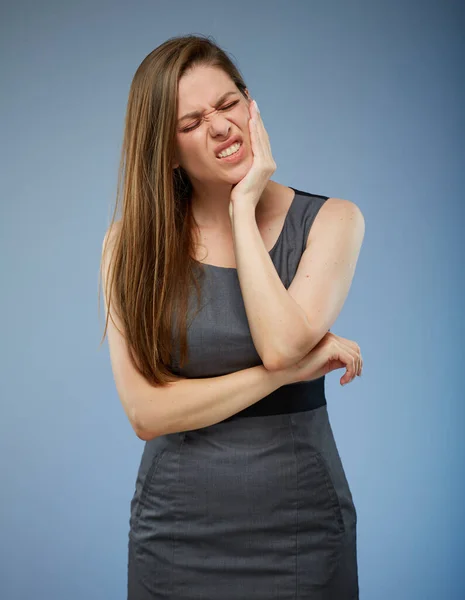 Mulher Com Dor Dente Tocar Bochecha Retrato Isolado — Fotografia de Stock