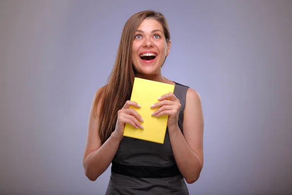 Mulher Professora Estudante Adulto Com Livro Olhando Para Cima Pessoa — Fotografia de Stock