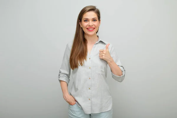 Polegar Para Cima Mulher Feliz Isolado Retrato Feminino Jovem Senhora — Fotografia de Stock