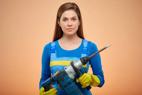 Woman Worker Blue Overalls Isolated Female Portrait — Stock Photo, Image