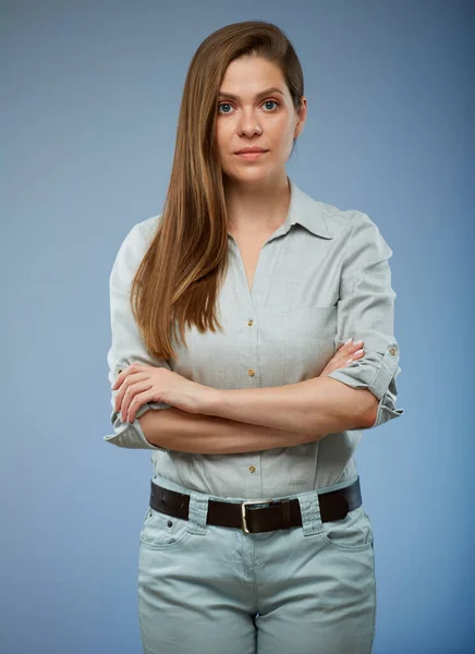 Serious Woman Arms Crossed Isolated Portrait — Stock Photo, Image