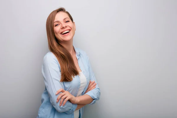 Laughing Woman Isolated Portrait Girl Arms Crossed — Stock Photo, Image