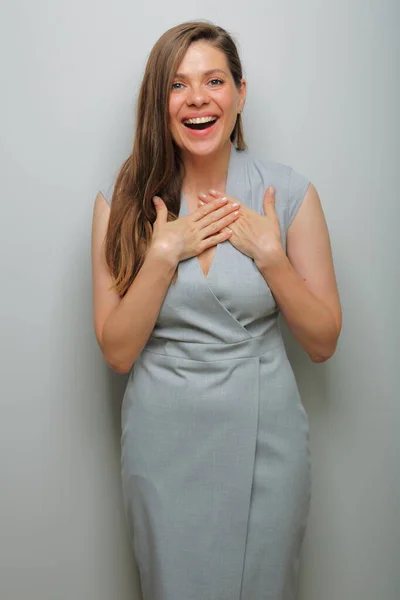 Étonnant Geste Femme Avec Les Mains Portrait Féminin Isolé — Photo