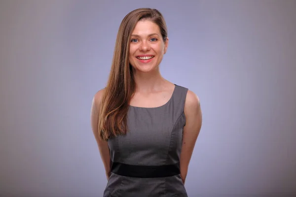 Mulher Sorridente Bem Sucedida Professor Estudante Adulto Olhando Para Câmera — Fotografia de Stock