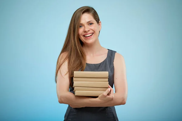 Teacher Woman Books Isolated Portrait Adult Student Accountant Worker — Stock Photo, Image