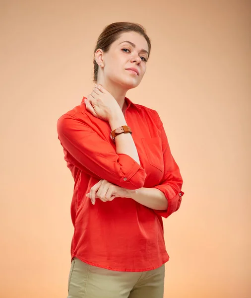 Retrato Isolado Mulher Com Dor Cabeça Emoção Dor Rosto — Fotografia de Stock