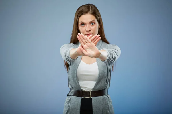 Woman Gesturing Stop Hands Isolated Female Portrait — Stock Photo, Image