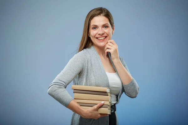 Estudiante Chica Con Libros Retrato Aislado — Foto de Stock