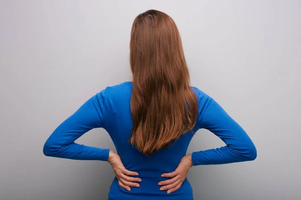 Mujer Espalda Con Pelo Largo Aislado Sobre Fondo Gris —  Fotos de Stock