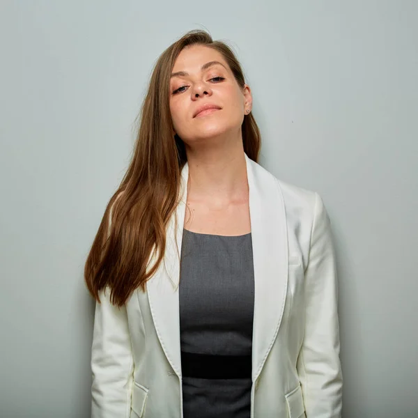 Resting Woman Isolated Female Portrait Businesswoman White Suit — Stock Photo, Image