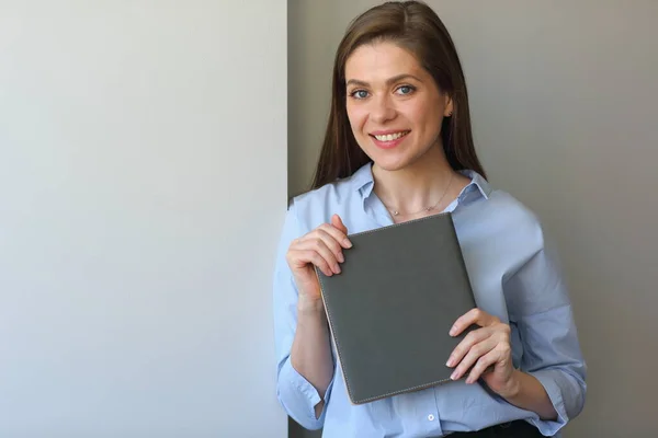 Leraar Vrouw Student Meisje Met Boek Gekleed Blauw Shirt — Stockfoto