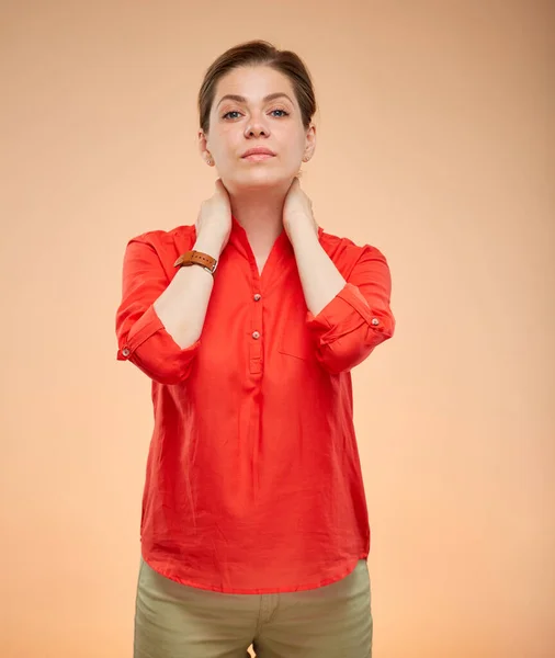 Retrato Aislado Mujer Con Cefalea Dolor Emocional Cara —  Fotos de Stock