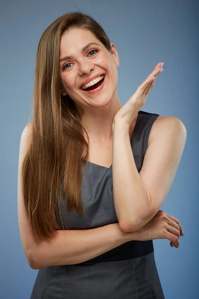 Retrato Mulher Negócios Emocional Positivo Surpreendente Isolado Menina Feliz — Fotografia de Stock