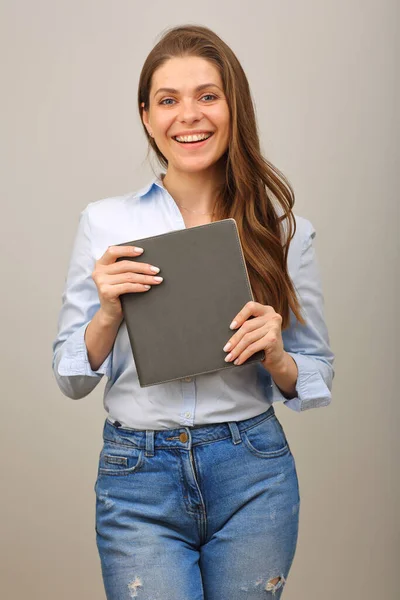 Leraar Vrouw Student Gelukkig Meisje Met Boeken Geïsoleerd Vrouwelijk Portret — Stockfoto