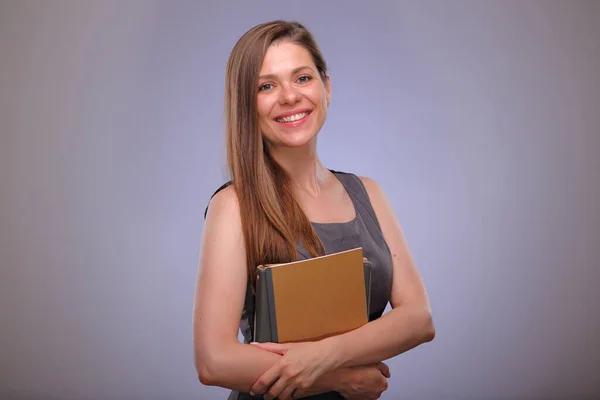 Professora Estudante Adulto Com Livro Livro Boca Aberta Pessoa Negócios — Fotografia de Stock