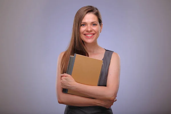 Vrouw Leraar Volwassene Student Met Boek Werkboek Open Mond Gelukkige — Stockfoto