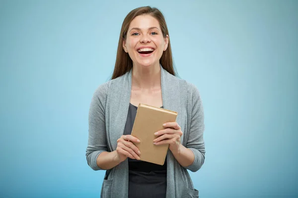 Kvinna Lärare Eller Kvinnlig Vuxen Student Isolerat Porträtt Med Bok — Stockfoto