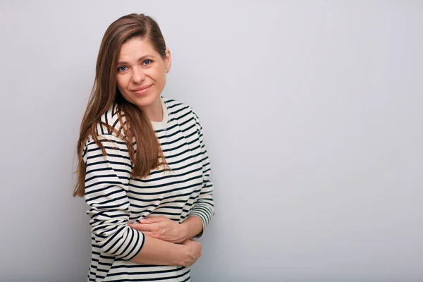 Kvinnans Menstruationssmärta Eller Matsmältningsrubbning Kvinnligt Porträtt — Stockfoto