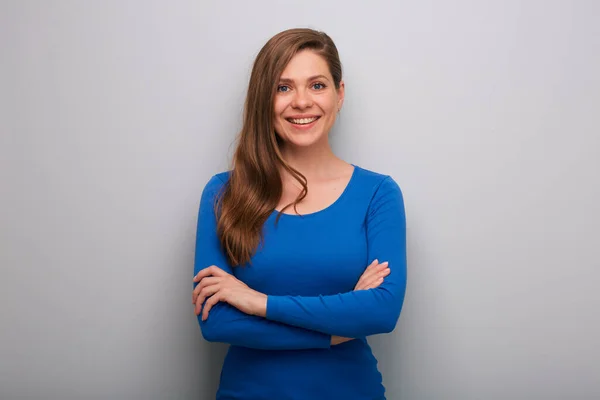 Smiling Woman Isolated Portrait Girl Arms Crossed — Stock Photo, Image