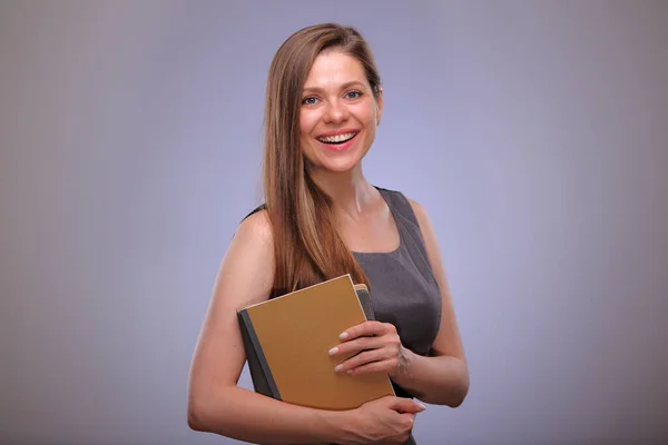 Mujer Maestra Estudiante Adulta Con Libro Libro Trabajo Boca Abierta —  Fotos de Stock