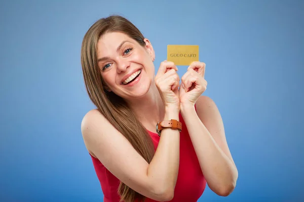 Mujer Sonriente Vestida Rojo Retrato Persona Femenina Aislada Sobre Fondo — Foto de Stock