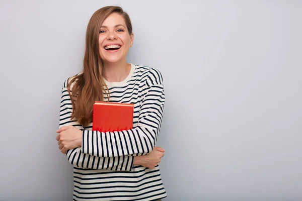 Estudante Sorrindo Mulher Com Livro Isolado Retrato — Fotografia de Stock