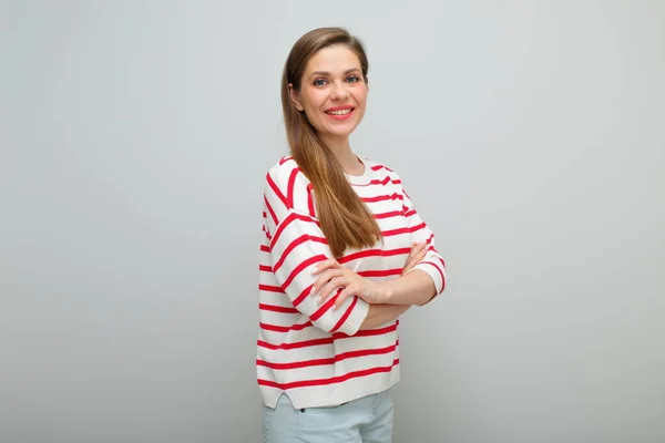 Jovem Feliz Com Braços Cruzados Isolado Retrato Estúdio Feminino Menina — Fotografia de Stock