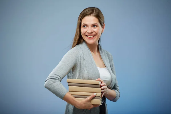 Sonriente Estudiante Chica Con Libros Mirando Lado Manera Aislado Retrato —  Fotos de Stock