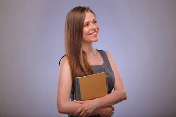 Maestra Estudiante Adulta Pie Con Libro Libro Trabajo Mirando Hacia —  Fotos de Stock