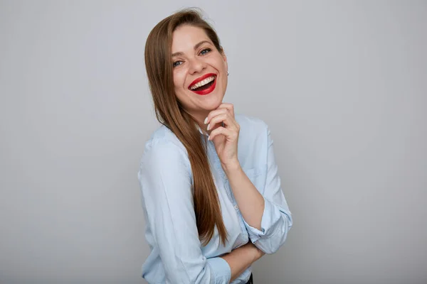 Laughing Business Woman Touching Her Chin Face Isolated Portrait — Stock Photo, Image
