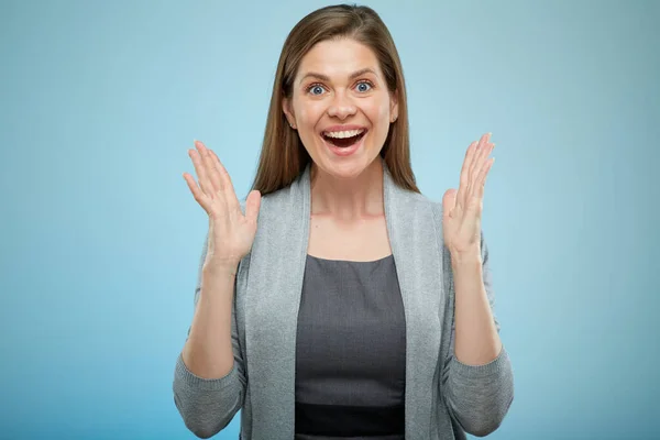 Sorprendente Mujer Aislada Retrato Femenino Azul Claro — Foto de Stock