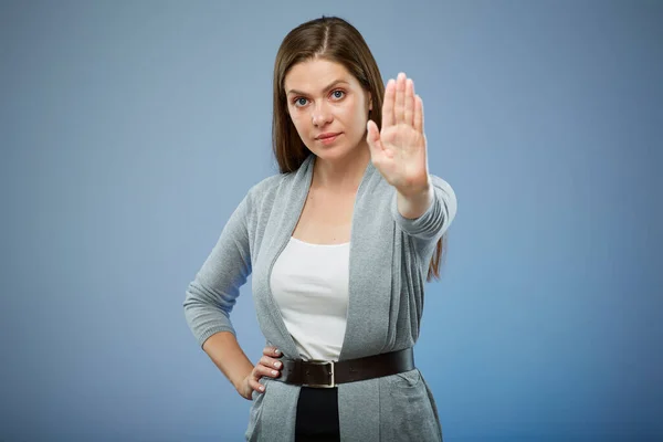 Woman Gesturing Stop Hands Isolated Female Portrait — Stock Photo, Image