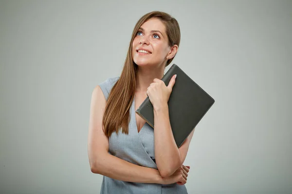 Smiling Teacher Female Businessperon Book Looking Isolated Portrait — Stock Photo, Image