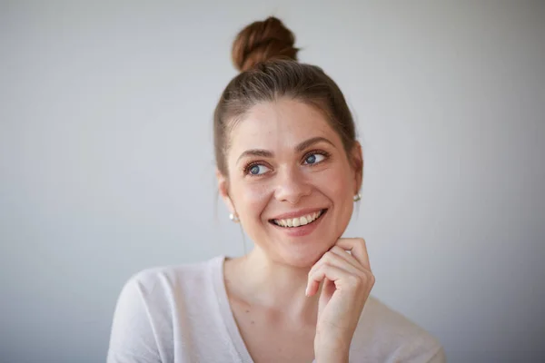 Focused Thinking Woman Close Face Portrait Girl Looking Away Side — Stock Photo, Image