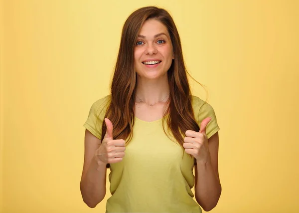 Mujer Sonriente Mirando Retrato Cámara Vista Frontal Chica Que Muestra — Foto de Stock