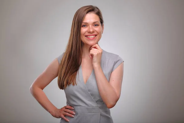 Mulher Pensante Retrato Negócios Isolado Pessoa Negócios Sorridente Professor Estudante — Fotografia de Stock