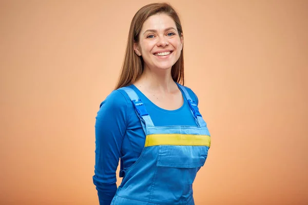 Hard Industrieel Werker Vrouw Volwassen Vrouwelijke Student Overalls Uniform Geïsoleerd — Stockfoto