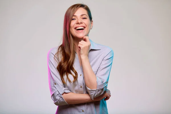 Thinking Laughing Business Woman Isolated Portrait — Stock Photo, Image