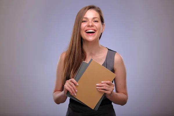 Professora Estudante Adulto Com Livro Livro Boca Aberta Pessoa Negócios — Fotografia de Stock