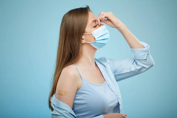 Conceito Isolado Retrato Corona Covid Sars Cov Infecção Vacinação Mulher — Fotografia de Stock