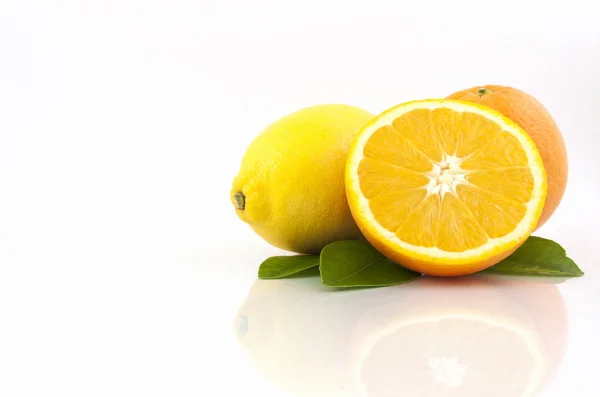 Orange and Lemon on white background — Stock Photo, Image