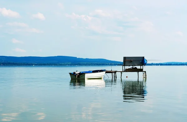 Pier Angler no Lago Balaton, Hungria — Fotografia de Stock